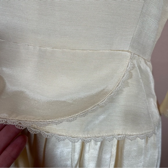 Vintage 80 90 Lanz Cream White Satin Puff sleeve Peplum Victorian Dress wedding - Picture 15 of 17